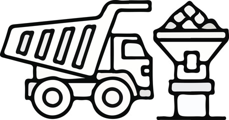 Vector graphic Dump truck and industrial material silo icon