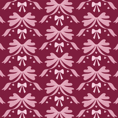 Cute pink bow seamless pattern with heart shape for Valentine's Day, wedding card, birthday, baby shower, textile, fabric print, wrapping paper.