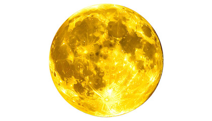 A radiant, golden celestial body, exhibiting craters and textures, isolated on black