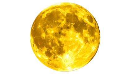 A radiant, golden celestial body, exhibiting craters and textures, isolated on black