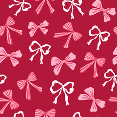 Seamless pattern with hand drawn bow. Decorative motif for printing on fabric, wrapping paper, textiles. Cute gift bow for Valentine's Day.