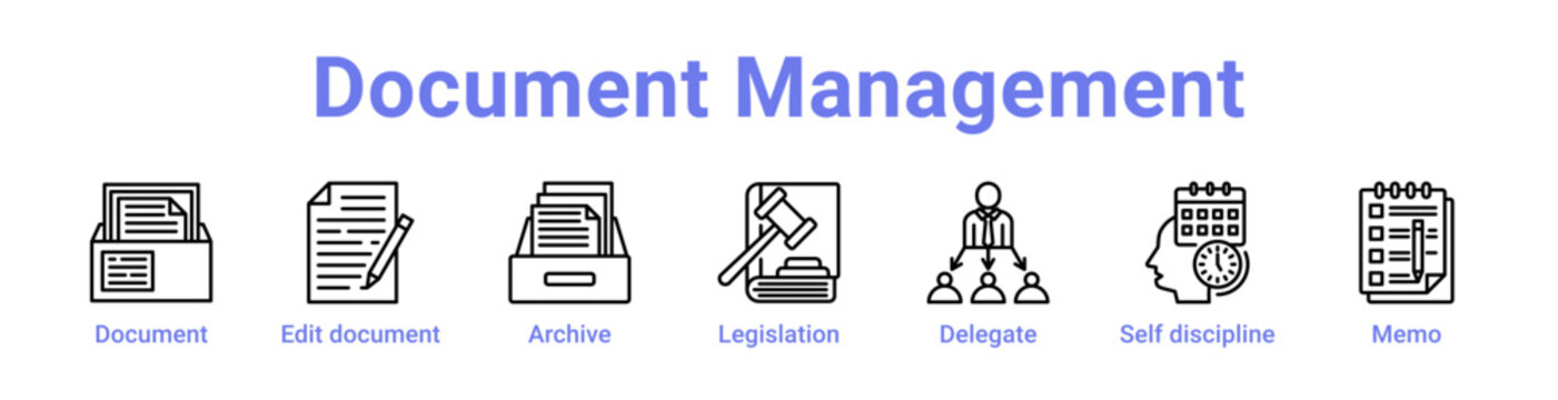 Document Management Icon Banner and Collection
