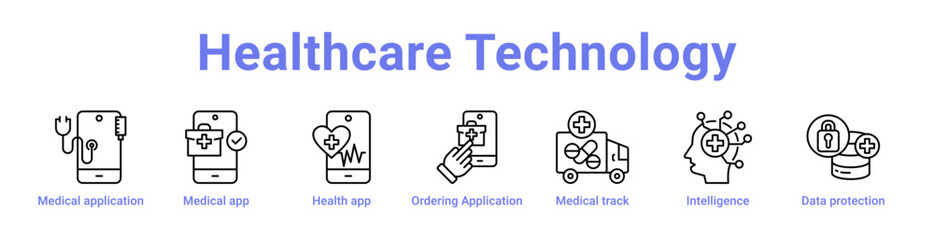 Healthcare Technology Icon Banner and Collection