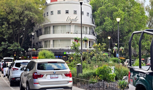Mexico City, Mexico - Oct 2, 2025: Presidente Masaryk avenue is one of the most exclusive and expensive streets in Mexico, located in Polanco in CDMX, with shops and restaurants