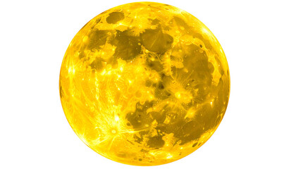 Bright yellow celestial orb, riddled with craters and glows against a black backdrop