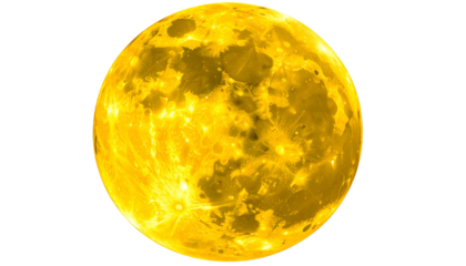 Bright yellow celestial orb, riddled with craters and glows against a black backdrop
