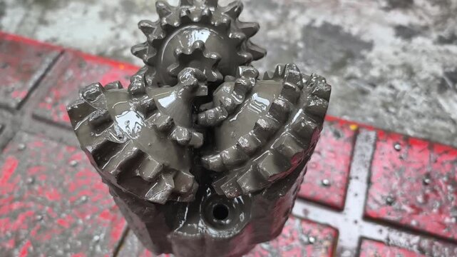 A tricone bit (or roller cone bit) used on the drilling rig after pulling out of hole with oil based mud
