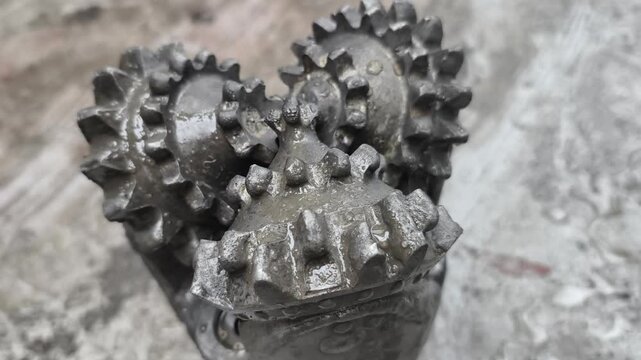 A tricone bit (or roller cone bit) used on the drilling rig after pulling out of hole with oil based mud

