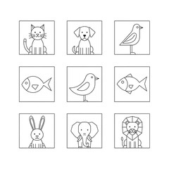 Collection of Simple Line Art Animal Illustrations for Various Uses
