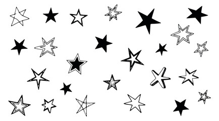 Hand drawn stars set featuring a variety of black and white shapes for design and decoration