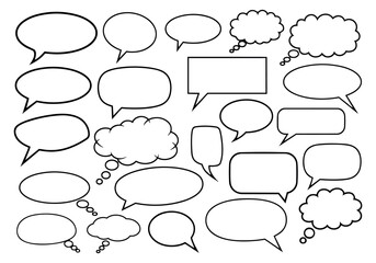 Fototapeta premium Hand drawn line art speech bubble and thought bubble set featuring various shapes and styles for communication design