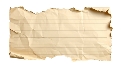 A weathered piece of lined paper, torn around the edges, against a black background