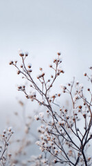 A clean minimal winter background featuring frosted branches against a soft pale gradient, creating an elegant, calm seasonal aesthetic ideal for branding, print, and winter-themed layouts.