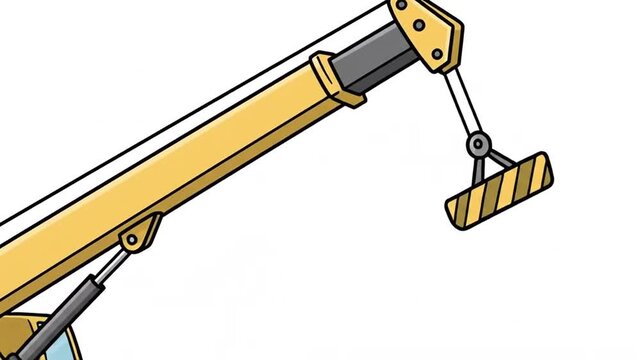 Cartoon Yellow Crane Arm with Striped Lifting Attachment Illustration