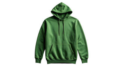Isolated green hoodie with a drawstring and kangaroo pocket on a black background