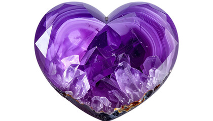 Purple heart-shaped crystal, showcasing internal geology and reflective surfaces