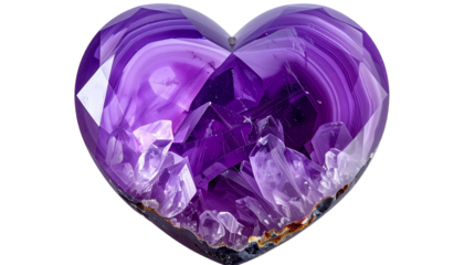 Purple heart-shaped crystal, showcasing internal geology and reflective surfaces