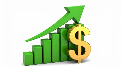 Obraz premium Financial Ascent: A compelling visualization of financial growth and prosperity, showcasing a vibrant green graph with an upward arrow and a golden dollar sign.