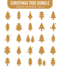 Christmas Trees Gold Silhouette Icon Bundle Pine.Vector Illustration
