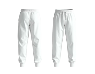 White athletic pants, front and back view, minimalist design