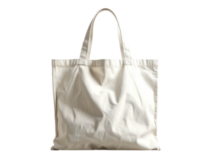 Plain white canvas tote bag with handles on black background