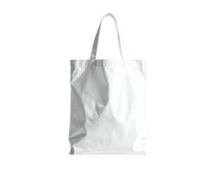 White fabric tote bag with handles against a black background