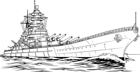 Battleship with guns on water warship naval vessel boat © Obaidul Vector Zoon
