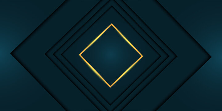Diagonal elegant abstract golden lines on dark blue background with lighting effect. Luxury square frame with copy space for text. Vector illustration - Powered by Adobe