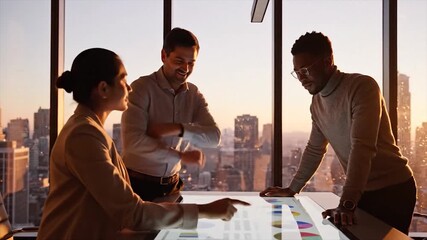 Business team collaborating on a project in a modern office setting. - Powered by Adobe