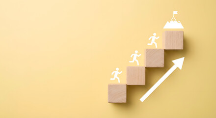 Business growth concept with wooden blocks and running men
