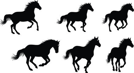 Black silhouettes of horses running white background © Obaidul Vector Zoon