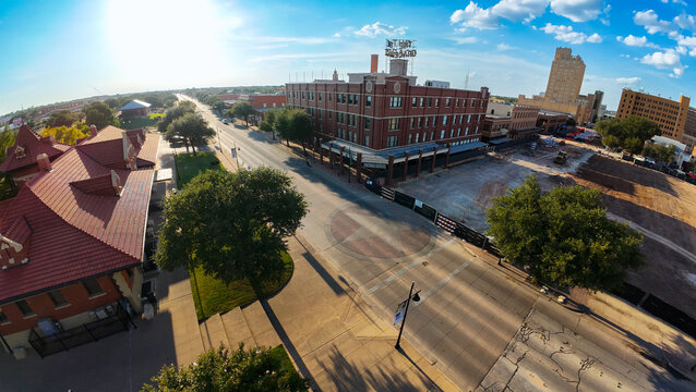 Aerial View of Downtown Abilene, Texas at N 1st and Cypress Streets Featuring Historic Buildings