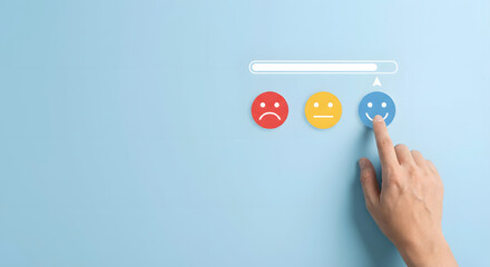 hand clicking happy face button for feedback