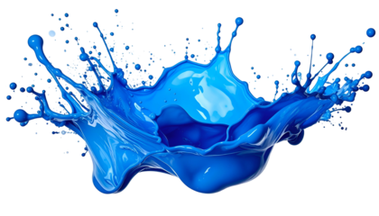 Vivid blue liquid erupts in a dynamic splash, captured against a stark black backdrop