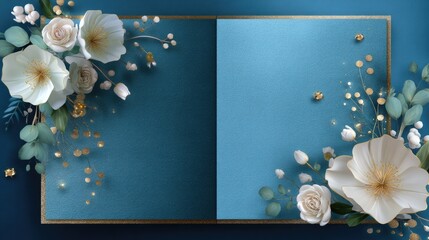 Elegant Blue Background with Floral Decor and Open Space for Text or Design Elements