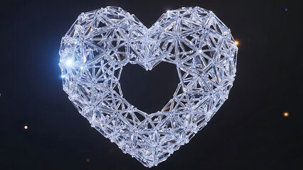 Artistic Crystal Heart Structure, Abstract Design, Digital Art Environment, 3D Visualization, Emotional Context