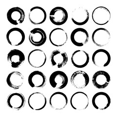 Grunge circles, brush strokes, lines, ink smudges, hand-drawn scribble shapes. Handmade sketchy marks, acrylic stains, charcoal streaks. Paint textures, dry brush effect. Vector illustration