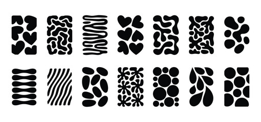 Abstract organic shapes, Amorphous blobs, hearts, wavy lines, and floral patterns, Graphic element for social media posts, banners, posters, and apparel