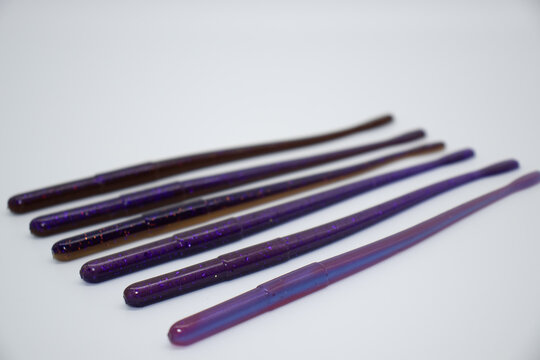 Soft plastic fishing baits, primarily used for largemouth bass fishing. 