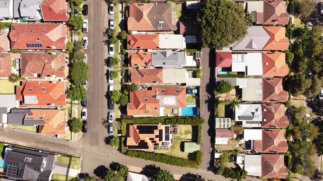 Dwellings residential houses on Lower North shore suburbs of Sydney aerial top down.