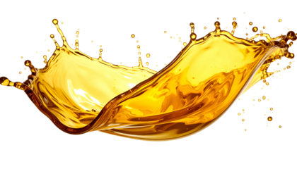 Dynamic splash of amber liquid, mid-motion, with intricate crown and fluid details