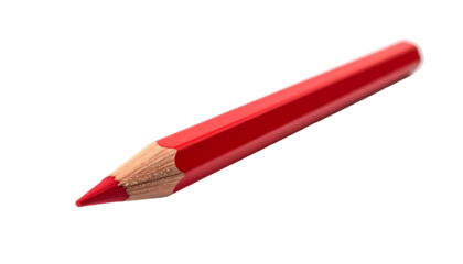 A single, vibrant red pencil angled with a sharpened tip, set against a black backdrop