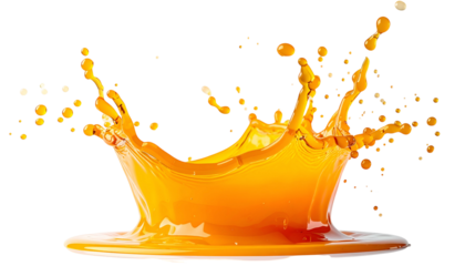 Orange liquid crown splash against a transparent background, capturing the moment