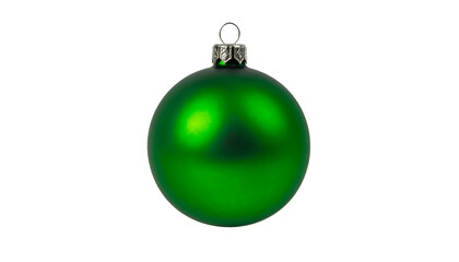 Single, glossy green spherical ornament, isolated on black background, reflective highlights