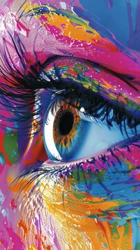 Vibrant eye portrait with artistic color burst.