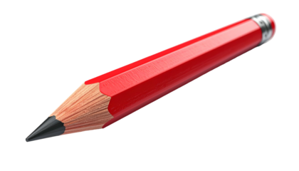 Vividly rendered, bright red pencil with a sharpened graphite tip, isolated on black