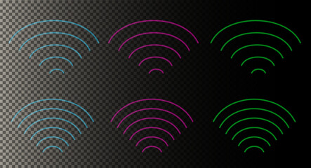 arc shapes in vibrant neon colors epresenting signal transmission, radio waves, sonar pings, or Wi-Fi connectivity isolated on a transparent background, or abstract digital concepts.