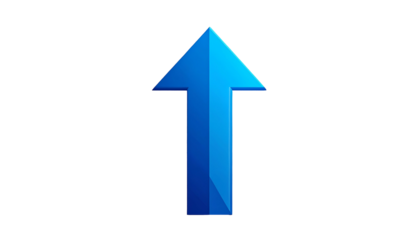 A 3D blue arrow pointing upwards on a black background