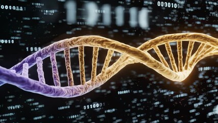 Dna Strand Rotating With Binary Code Background Animation Video - Powered by Adobe