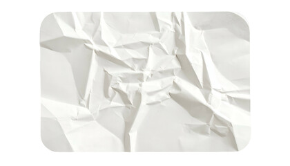 Close-up of a crumpled, rectangular piece of white paper with rounded corners